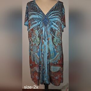 Apt. 9 Blue and Brown Patterned Blouse